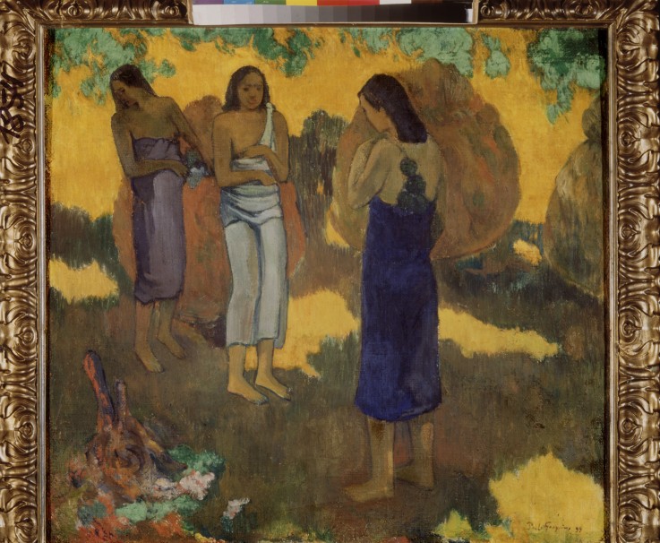 Three Tahitian Women against a Yellow Background od Paul Gauguin