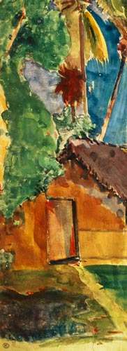Strohhütte unter Palmen - Detail od Paul Gauguin