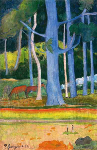 Landscape with blue trees (Paysage aux troncs bleus) od Paul Gauguin