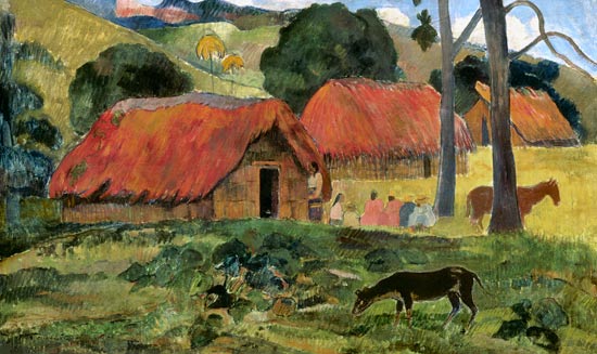 Landscape with a dog in front of a shed od Paul Gauguin