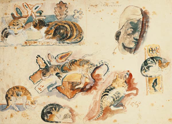 Study of Cats and a Head od Paul Gauguin