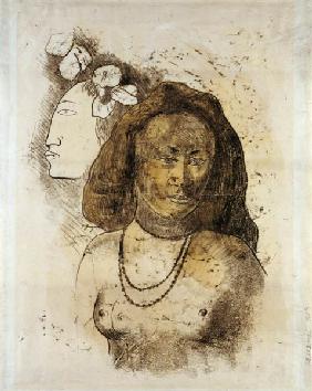 Tahitian Woman with Evil Spirit (L'Esprit veille)