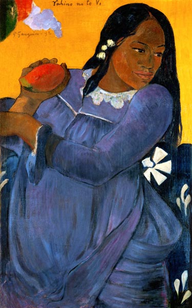 VAHINE NO TE VI (Frau in blauem Kleid mit Mangofrucht) od Paul Gauguin