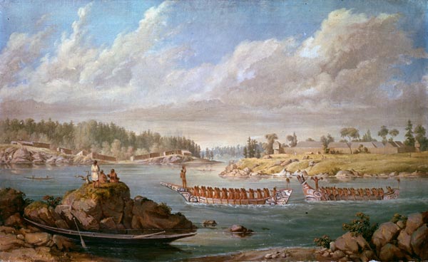 Makah returning in their war canoes od Paul Kane