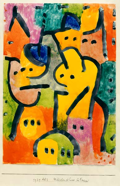 Maedchenklasse im Freien, 1939. od Paul Klee