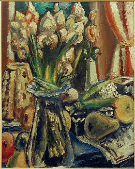 Still life with bouquet of irises
