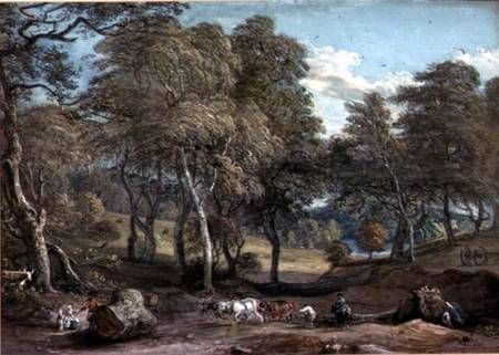 Windsor Forest with Oxen Drawing Timber od Paul Sandby