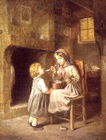 Young Girl Feeding a Toddler od Paul Seignac