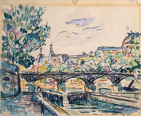 Bank of the Seine near the Pont des Arts, with a view of the Louvre (pen & ink with w/c and gouache  od Paul Signac