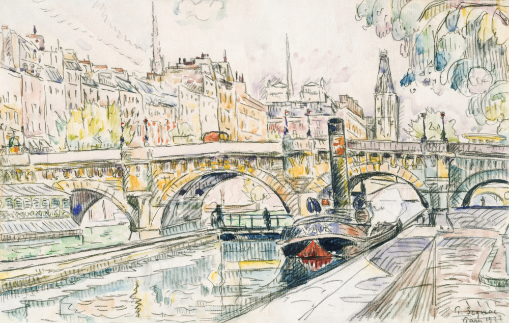 Tugboat at the Pont Neuf, Paris (1923) od Paul Signac