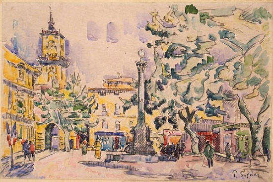 Square of the Hotel de Ville in Aix-en-Provence (pen & ink with w/c and gouache on paper) od Paul Signac