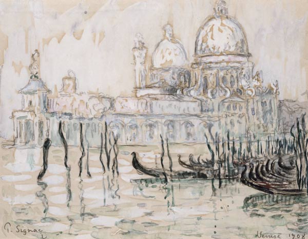 Venice or, The Gondolas, 1908 (black chalk and w/c on paper) od Paul Signac