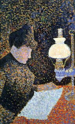 Woman by a lamp, 1890 (panel)