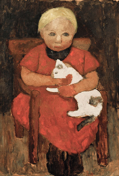 Sitting country child with cat od Paula Modersohn-Becker