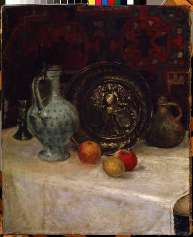 Still life with a brass plate