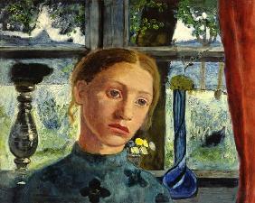 Girl head in front of a window