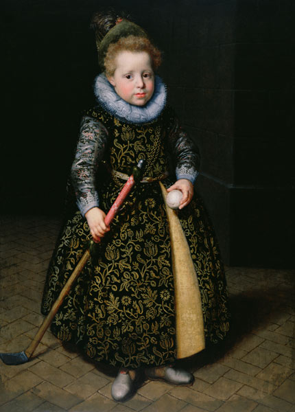 Portrait of a four-year old boy with club and ball od Paulus Moreelse