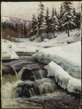 Winter landscape with mountain stream (Lillehammer)