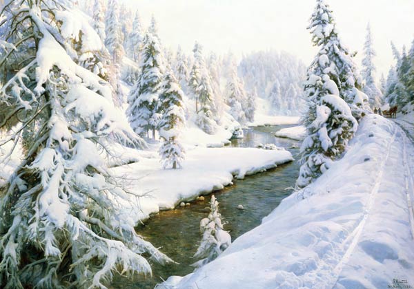 Winter landscape with St. Moritz. od Peder Moensted