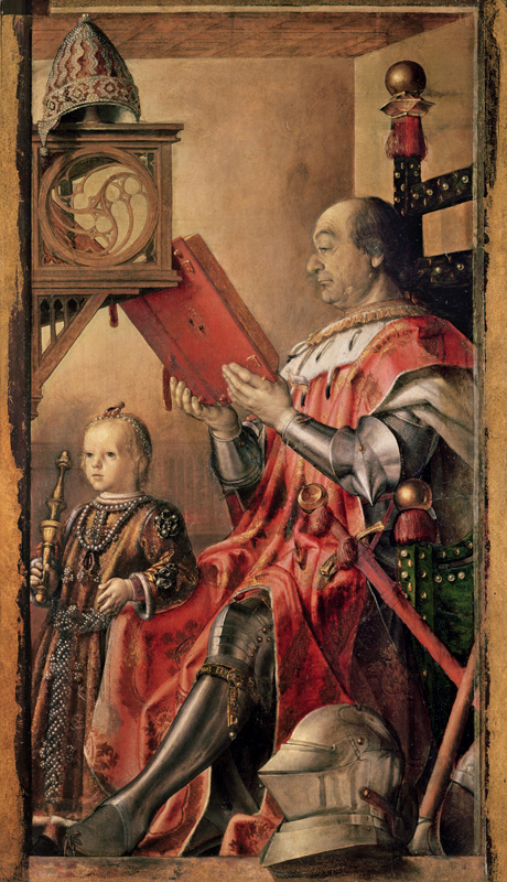  Portrait of Federigo da Montefeltro, Duke of Urbino (1422-82) and his son Guidobaldo (d.1508) od Pedro Berruguete