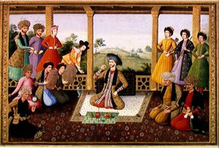 Ms E-14 f.98a Shah Suleyman II (1641-91) and his courtiers od Persian School