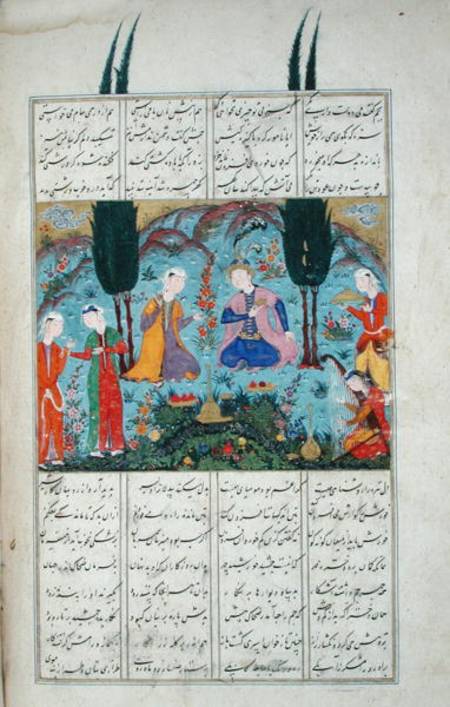Ms D-184 fol.381a Court Scene in a Garden, illustration from the 'Shahnama' (Book of Kings) od Persian School