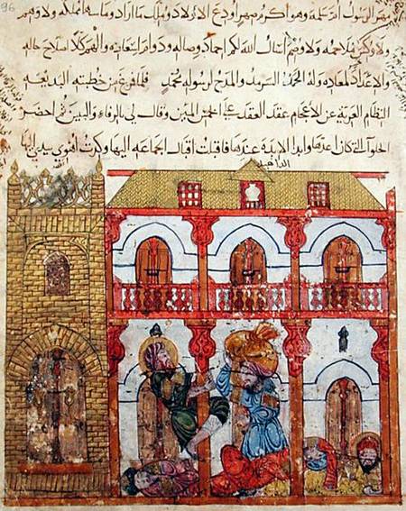 Ms c-23 f.99a Thief Taking his Loot, from 'The Maqamat' (The Meetings) by Al-Hariri (1054-1121) od Persian School