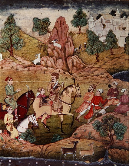 Hunting with a falcon, Safavid dynasty (1502-1736) od Persian School