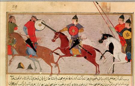 Ms Pers.113 f.29 Genghis Khan (c.1162-1227) Fighting the Tartars od Persian School