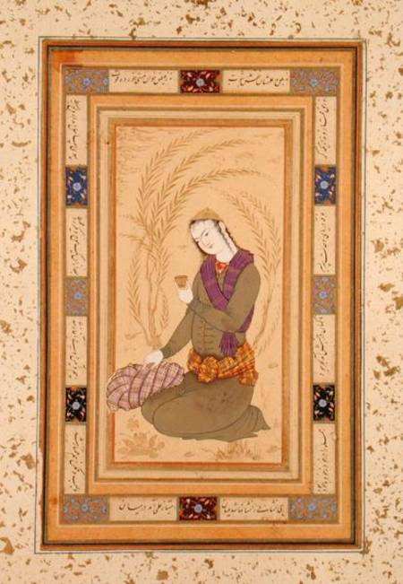 Seated youth holding a cup, from the Large Clive Album od Persian School