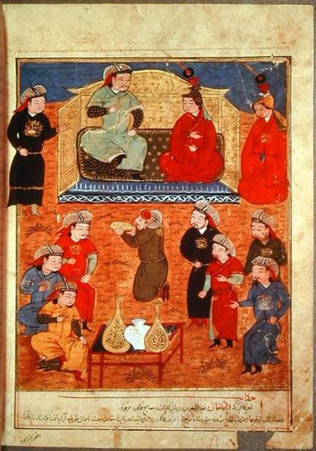 Ms. Supp. Pers. 1113 fol.203v Arghan Khan with two of his wives and his son Ghazan od Persian School