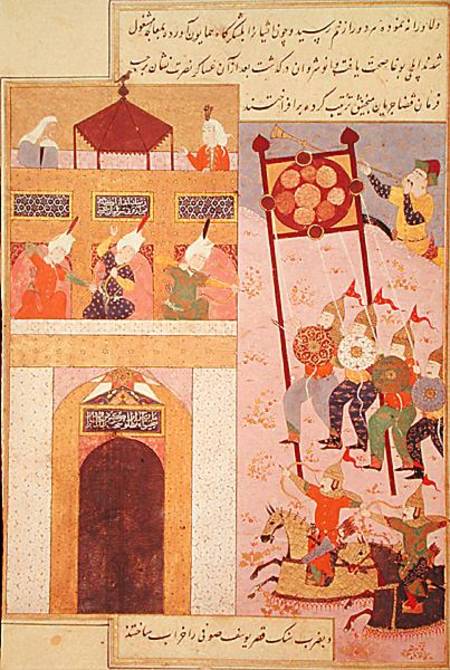 Tamerlane (1336-1405) Besieging Urganj, from the Zafarnama of Shaval ad-Din, copied by Murshid al At od Persian School