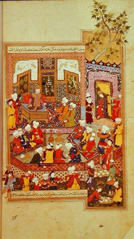 Ulugh Beg (1393-1449) dispensing justice at Khurasan, illustration from the 'Shahnama' (Book of King od Persian School