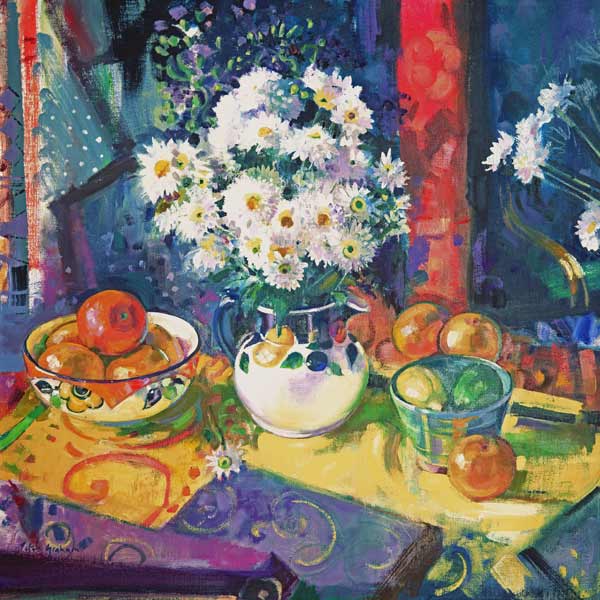 Flowers and Fruit in a Green Bowl, 1997 (oil on canvas)  od Peter  Graham