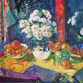 Flowers and Fruit in a Green Bowl, 1997 (oil on canvas) 