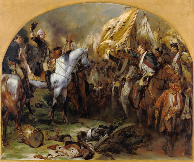 Die Siegesparade der preußischen Truppen vor Friedrich dem Großen nach der Schlacht bei Hohenfriedbe od Peter Janssen