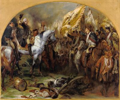 Die Siegesparade der preußischen Truppen vor Friedrich dem Großen nach der Schlacht bei Hohenfriedbe