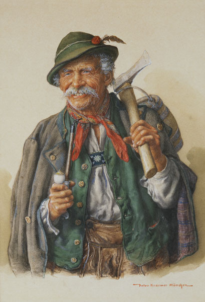 Alpine woodcutter with pipe od Peter Krämer