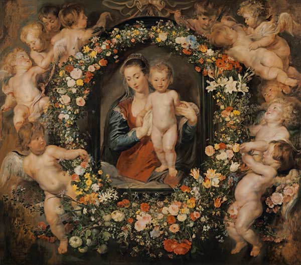 The Madonna in the floral wreath. The floral wreath of Jan Brueghel senior (1568-1625) od Peter Paul Rubens