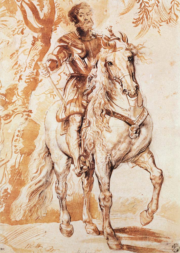 A Mounted Knight in Armour (pen and ink on paper) od Peter Paul Rubens