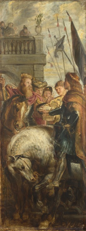 Kings Clothar and Dagobert dispute with a Herald from the Emperor Mauritius. Sketch for High Altarpi od Peter Paul Rubens