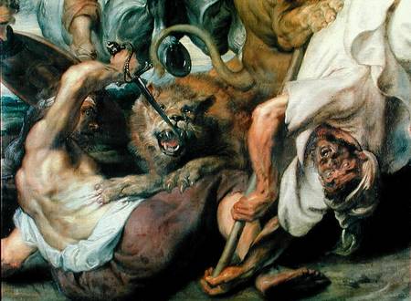 Lion Hunt, detail of two men and a lion od Peter Paul Rubens