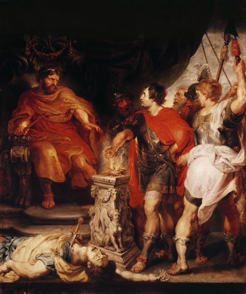 Mucius Scaevola in front of Porsenna. (zus. with A.van Dyck) od Peter Paul Rubens