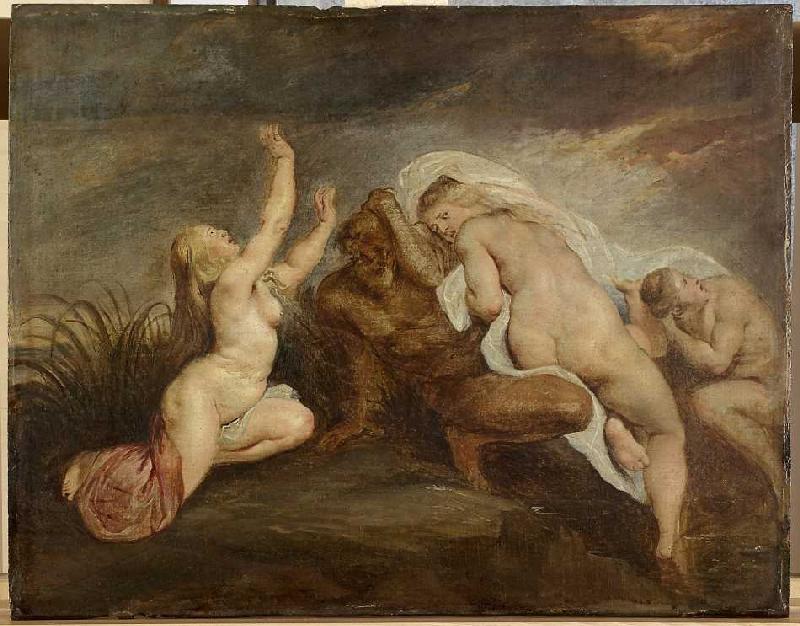 Nymphen und Flussgott (Fragment einer Darstellung des Phaeton-Sturzes) od Peter Paul Rubens