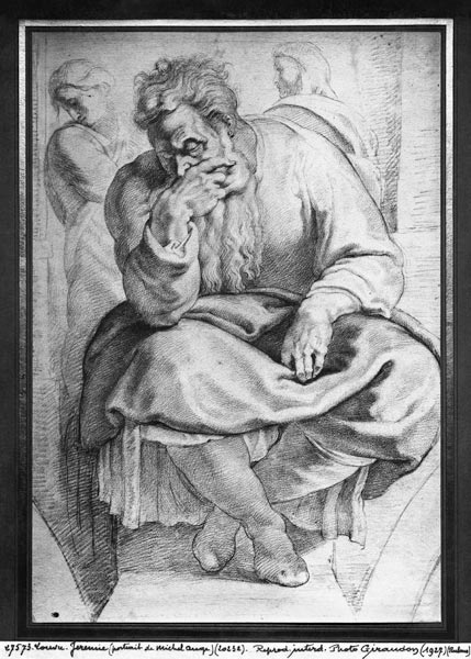 The Prophet Jeremiah, after Michangelo Buonarroti (pierre noire & red chalk on paper) od Peter Paul Rubens