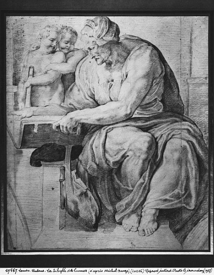 The Cumaean Sibyl, after Michangelo Buonarroti (1475-1564) (pierre noire & red chalk on paper) od Peter Paul Rubens