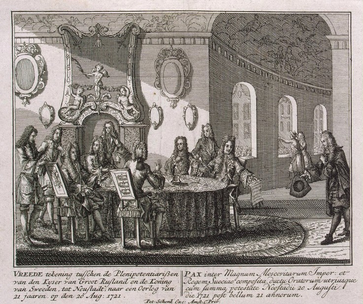 Conclusion of the Peace Treaty of Nystad on 20 August 1721 od Petrus Schenk