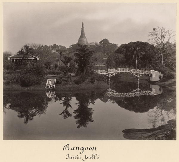 Island pavilion in the Cantanement Garden, Rangoon, Burma, late 19th century (albumen print) (b/w ph od Philip Adolphe Klier