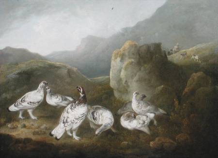 Ptarmigan in a Mountainous Landscape with Sportsmen and Dogs Beyond od Philip Reinagle