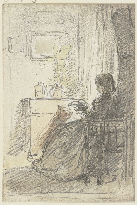 Frau mit einem Buch am Fenster sitzend od Philipp Rumpf